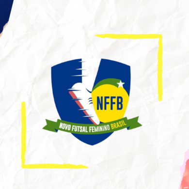 Imagem decorativa com a logo do Novo Futsal Feminino Brasil, campeonato da CBFS